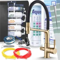 ARI Keukenmengkraan Flexible met uittrekbare en draaibare uitloop, aansluiting voor waterfilter, geborsteld goud