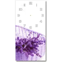 Tulup Wandklok - Lavendel in een mand Moderne Wandklok Glas - 30x60 cm - Paars Wandklok Glas Decoratie - Witte handen - Rechthoekige Klok - Glazen Wandklok Design - Klok Glas Met Opdruk