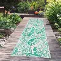 Teppichhome24 Buitentapijt met een tropische uitstraling, kleur: petrol, afmetingen: 90 x 300 cm