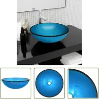 The Living Store Badkamer - Wasbak - Wasbak 42x14 cm gehard glas blauw - Glazen Wastafel - Wastafelblad - Blue Washbasin