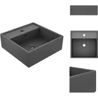vidaXL Luxe Wasbak - Luxe Wasbakken - Keramische Wastafel - Keramische Wastafels - Wastafel met overloop vierkant 41x41cm keramiek mat donkergrijs