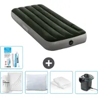 Intex Luchtbed - 1-Persoons - 76 x 191 x 25 cm - Groen - Inclusief Hoeslaken - Kussen - Pomp - Reparatieset en Kussenbeschermer
