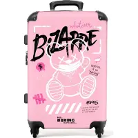 NoBoringSuitcases.com - Koffer groot - Rolkoffer lichtgewicht - Silhouet van een teddybeer omringd door graffiti - Reiskoffer met 4 wielen - Grote trolley XL - 20 kg bagage