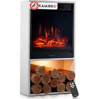 KAMINIO Elektrische kachel HUGO - Elektrische kachel met verwarming, 3D-vlammeffect, LED-omgevingslicht, houtvak, afstandsbediening - Wit