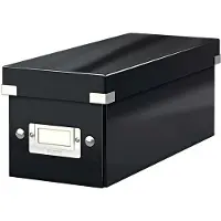 Leitz WOW Click & Store Opbergdoos met Deksel voor CD's - Kartonnen Sorteerdoos voor Spullen - 84% Gerecycled Karton - 14.3 x 35.2 Cm (BxD) - Ideaal voor Thuiswerkplek - Zwart