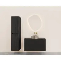 Wiesbaden Onderkast Sulora 80x48 cm Afgeronde Hoeken Geribbeld Met 1 Lade 1 Uitsparing Mat Zwart