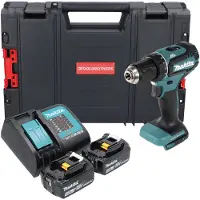 Makita Boormachine + slagboor, DDF 485 SFJ-R accuboormachine 18 V 50 Nm borstelloos + 2x accu 3.0 Ah + lader + RHINO (Oplaadbare batterij)
