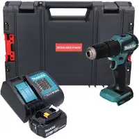Makita Boormachine + slagboor, DHP 483 SF1J-R Accu klopboormachine 18V 40Nm + 1x oplaadbare accu 3.0 Ah + lader + RHINO (Oplaadbare batterij)