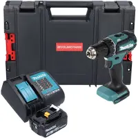 Makita Boormachine + slagboor, DDF 485 SF1J-R Accuboormachine 18 V 50 Nm borstelloos + 1x oplaadbare accu 3.0 Ah + lader + RHINO (Oplaadbare batterij)