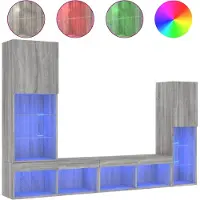 vidaXL 4-delige Tv-wandmeubelset met LED bewerkt hout grijs sonoma
