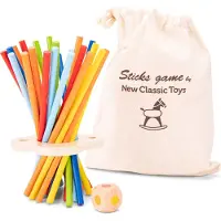 Woet Houten Stokjesspel - Mikado Spel - Concentratie & Behendigheidsspel met Dobbelsteen - Speel Alleen of Samen - Educatief Spel met Opbergzak - Vanaf 3 Jaar
