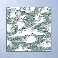 Coloray Wandklok - Winderige golven Klok Glas - 30x30 cm - Lichtblauw Wandklok - Wandklok Vierkant - Wandklok Scandinavisch - Wandklokken Woonkamer - Stille Wandklok