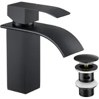 CECIPA MAX Wastafelkraan - Kraan Zwart - Waterval Kraan Badkamerkraan - Met Afvoerplug Overloop - Waterbesparend - RVS - Mengkraan