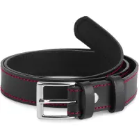 Ladeheid Kinderriem – Riem - Jongens - Broekriem - Verstelbaar - Leer – Zwart/Rood – 65 cm LA-EL-KIDS