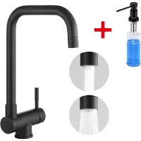 CECIPA MAX Keuken Kraan - Inklapbare Keukenkraan Zwart - Met Zeepdispenser 300ML - 360° Draaibaar - Mengkraan - 2 straalsoorten - Zwart