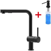 CECIPA MAX Keukenkraan - Hoge draaibare L-uitloop - Met Zeepdispenser 300ML - 360° draaibereik - Met uittrekbare handdouche en 2 straalsoorten - Zwart