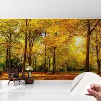 Coloray Zelfklevend Behang - Gouden bladeren Zelfklevend fotobehang - 416x254 cm - Geel Zelfklevend Behang - Voor de woonkamer, slaapkamer en kantoor - Peel-and-stick techniek - Stickerbehang op rol