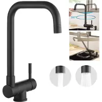 CECIPA MAX Keuken Kraan Zwart - Klapbare Keukenkraan - 360° + 180° Voorraam Keukenmengkraan - Keukenmengkraan voor warm en koud water