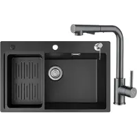 CECIPA MAX Spoelbak Keuken 70x45cm - Spoelbak Keuken Met Keukenkraan Met Uittrekbare Uitloop en Zeepdispenser - Multifunctionele Spoelbak - gootsteen - Spoelbakken met Afdruip - Antraciet