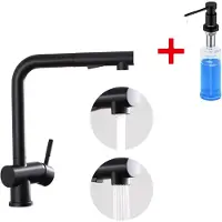 CECIPA MAX Keuken kraan - Keukenkraan Zwart - Met Zeepdispenser 300ML - Keukenkraan Met Uittrekbare Uitloop - Handdouche - 360° Draaibare keukenkraan - Keukenkraan Met 2 straalsoorten