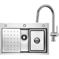 CECIPA MAX Spoelbakken met Kraangat 70x45cm - Spoelbak Keuken Met Keukenkraan Met Uittrekbare Uitloop - Multifunctionele Spoelbak - Incl. Sifon en Afvoerzeefje - Gootsteen Voor Roestvrij staal