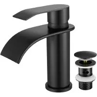 CECIPA MAX Wastafelkraan - Zwarte Badkamerkraan - Mit Pop-up Afvoerventiel - Waterfall Wastafelkraan - Mengkraan -Koud en Warm - Waterbesparende - Mat zwart