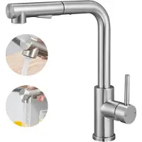 Auralum Keukenkraan met Uittrekbare Uitloop - Handdouche met Slang - Uittrekbaar - Mengkraan - Zilver - RVS