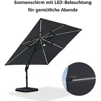 PURPLE LEAF Vierkant Parasol – Aluminium Hangparasol – LED-verlichting op Zonne-energie – 360° Draaibaar – UV bescherming