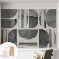 Coloray Behang - Geometrische vormen Wandbekleding - 152x104 cm - Grijs Behang - Voor liefhebbers van modern design - Behang Voor op kantoor, voor de woonkamer, voor de hal - Muurbehang Abstractie