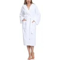 Ladeheid Dames Badjas met Capuchon - 100% Katoen - Wasmachine bestendig - Badstof - Wit - XL - LA-LA40-193-DG