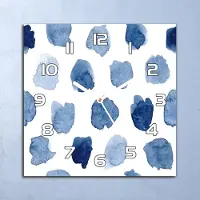 Coloray Wandklok - Abstracte vlekken Glazen Klok - 30x30 cm - Blauw Wandklok - Wandklok Vierkant - Wandklok Scandinavisch - Wandklokken Woonkamer - Stille Wandklok