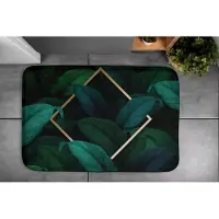 Coloray Badmat - Donkergroen Anti Slip Mat Bad - Tropische bladeren Badkamer Tapijt - Polyester - Antislip - Badkamermatjes - Mat voor Badkamer - 90x60 cm