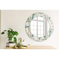 Coloray Bedrukte Spiegel - Aquarelbloemen Spiegel Met Print - 50 cm - Romig Bedrukte Spiegel - Spiegel Met Print - Wandspiegel Met Print - Wandspiegel Decoratieve Print