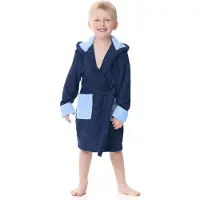 Ladeheid Kinderen Badjas met Capuchon - Wasmachine bestendig - Katoen - Badstof - LA-LA40-103-DG - Navyblau/Blau (D12/M9) - 98-104