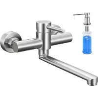 CECIPA MAX Keukenkraan voor Wandmontage Waterkraan - Met Zeepdispenser 300ML - 360° Draaibaar Wandmontage Waterkraan - Keuken kraan - Muurkraan Keuken-Zilver
