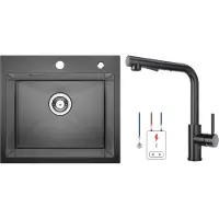 CECIPA MAX Spoelbak Keuken 50x45cm - Spoelbakken met Lage druk Keukenkraan Met Uittrekbare Uitloop - Enkele spoelbak - Gootsteen voor Roestvrij staal - Spoelbakken met afdruip