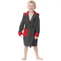 Ladeheid Kinderen Badjas met Capuchon - Wasmachine bestendig - Katoen - Badstof - LA-LA40-103-DG - Graphite/Rot (D07/D10) - 134-140