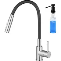 CECIPA MAX Keukenkraan - Met Flexibele Uitloop - Keuken Kraan - Met Zeepdispenser 300ML - 2 Waterafvoermodi - keukenmengkraan 360° draaibare - Zwart + Zilver
