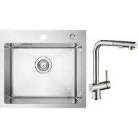 CECIPA MAX 50x45cm Spoelbak Keuken - Spoelbakken met Keukenkraan Met Uittrekbare Uitloop - Gootsteen voor Roestvrij staal - Spoelbakken met afdruip - Zilver