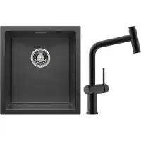 CECIPA MAX Spoelbak 40x44CM Antraciet - Met keukenkraan met uittrekbare uitloop - Spoelbak Keuken - Spoelbakken Keuken – Wasbak Keuken - Met Kraangat