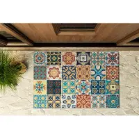 Coloray Buiten Deurmat - Blauw Droogloopmat Buiten - Azulejo tegels Vuilvangmat Buiten - Moderne Entree Inrichting - Zomer Buitenmat - Modieuze Buitenmat Met Design - 90x60 cm