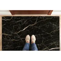 Coloray Deurmat voor binnen - Zwart Deurmat Aan Huis - Zwart Marmer Entree Mat - Deurmat Met Print - Deurmat Groot - 150x100 cm