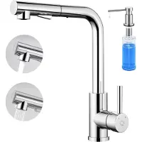 CECIPA MAX Keukenkraan Met Uittrekbare Uitloop - Keukenkraan - Met Zeepdispenser 300ML - 360° draaibare keukenkraan - Chroom