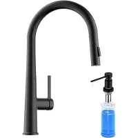 CECIPA MAX Keukenkraan met Uittrekbare Uitloop - Met Zeepdispenser 300ML - Keukenmengkraan - 2 straalsoorten - 360 Draaibaar Kraan - Uittrekbaar - Flexibele Slang - Zwart