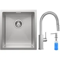 CECIPA MAX Spoelbak Keuken 40x44CM - Gootsteen RVS - Spoelbakken Keuken Met Uittrekbare Uitloop Keukenkraan - Wasbak Keuken Met Zeepdispenser 300ML - Enkele Spoelbak - Spoelbakken met afdruip - RVS