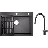 CECIPA MAX - Spoelbakken Keuken Met Keukenkraan 60x45cm - Keukenkraan Met Uittrekbare Uitloop - Multifunctionele spoelbak Keuken van roestvrij staal - Spoelbakken met Afdruip - Antraciet