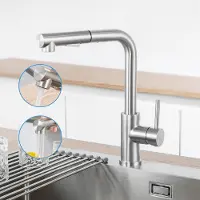 CECIPA MAX Kraan Keuken - keukenkraan Met Uittrekbare Uitloop Zilver - RVS keukenmengkraan - 360° draaibaar - Handdouche met 2 straalsoorten