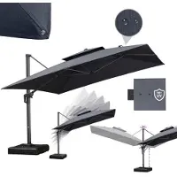 PURPLE LEAF Vierkant Parasol – met Handkruk – Grijs Frame – Dubbellaagse Kap – 360° Draaibaar – Geschikt voor Tuinen – Terrassen – Zwembaden
