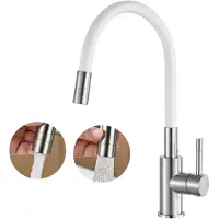 CECIPA MAX Flexibele Keuken kraan - Keukenkraan Wit - Mengkraan - 360° Draaibare - Handdouche Met 2 straalsoorten - RVS