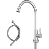 CECIPA MAX Keuken kraan - Koud water Keukenkraan - 360° draaibare keukenkraan - Handdouche - Roestvrij staal - Flexibele Slang